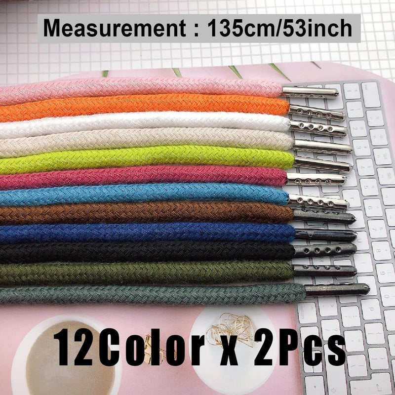 Luckkyme 24Pack Replacement Drawstrings Drawcords 8 Pieces Cord Locks for Pants Sweatpants Hoodies Scrubs Jackets Shorts, with 3 Pieces Drawstring Threader Re-Threader Tool 53" Long (12 Color) - Image 2
